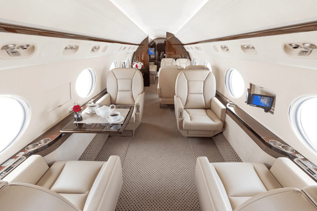 Inside a Gulfstream private jet