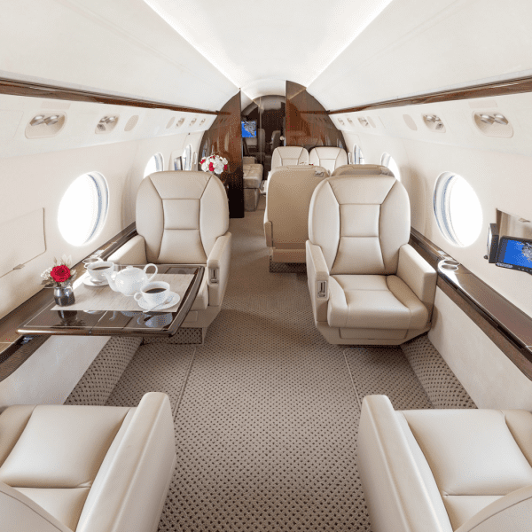 Inside a Gulfstream private jet
