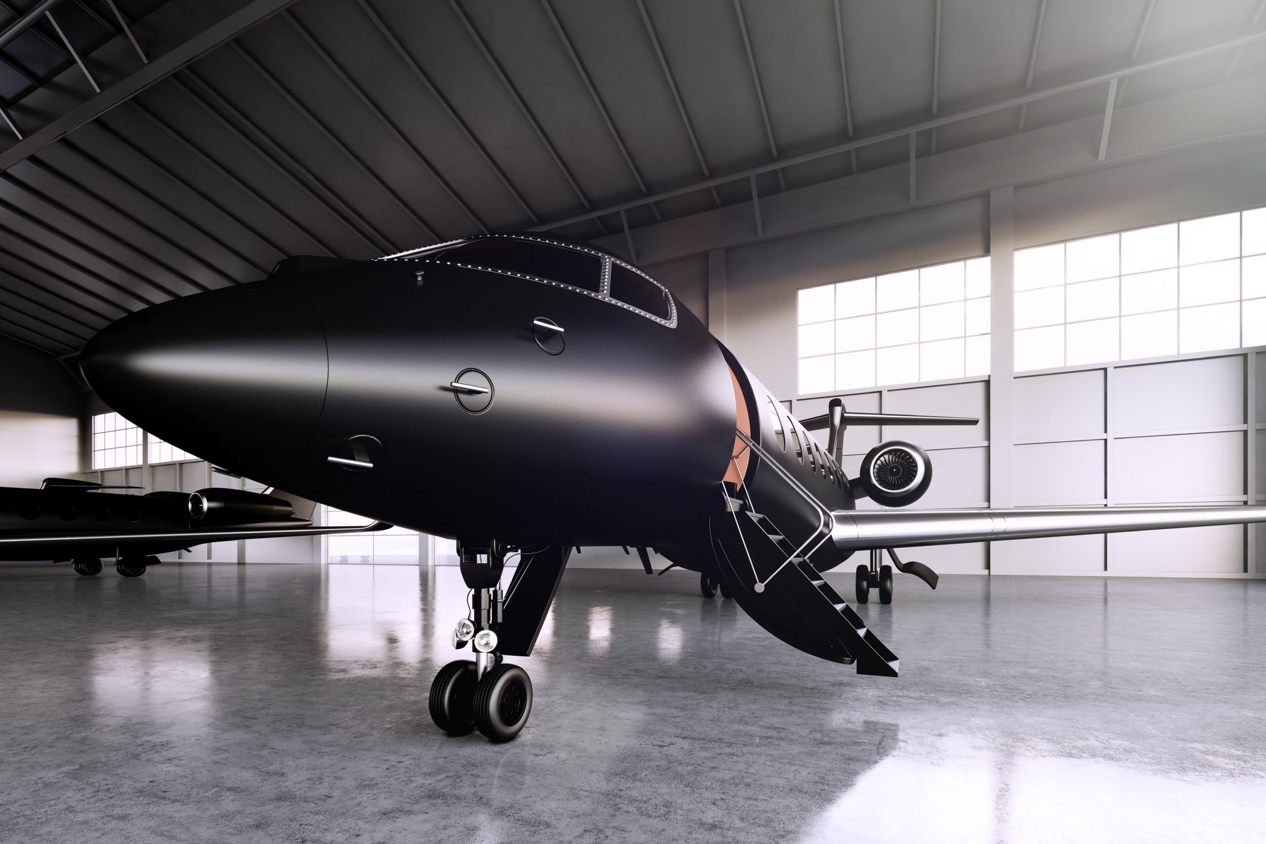 Private jet in hanger