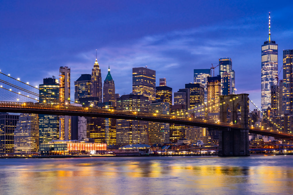 Brooklyn Bridge at night. New York