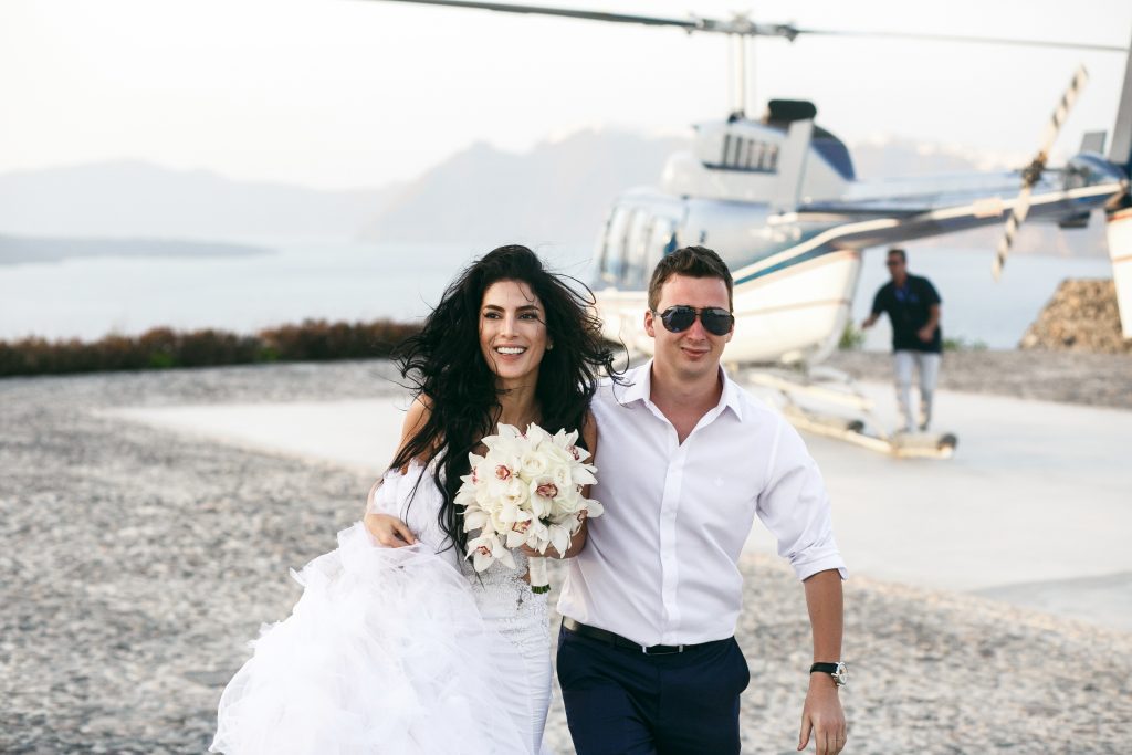 Couple take Helicopter to their wedding