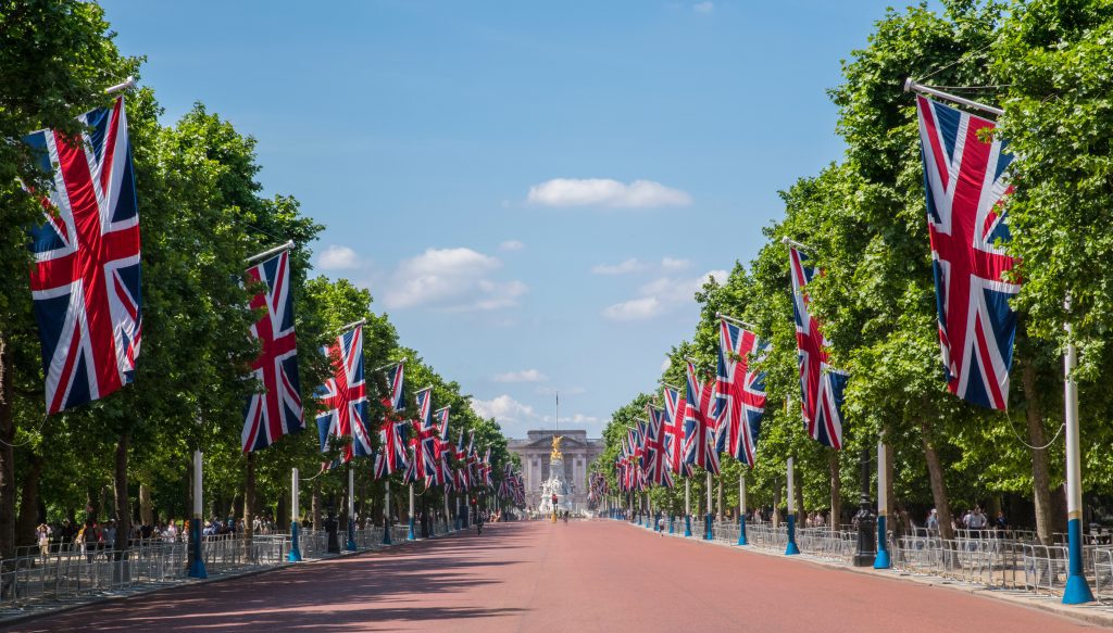 The Mall with Union Jack flags