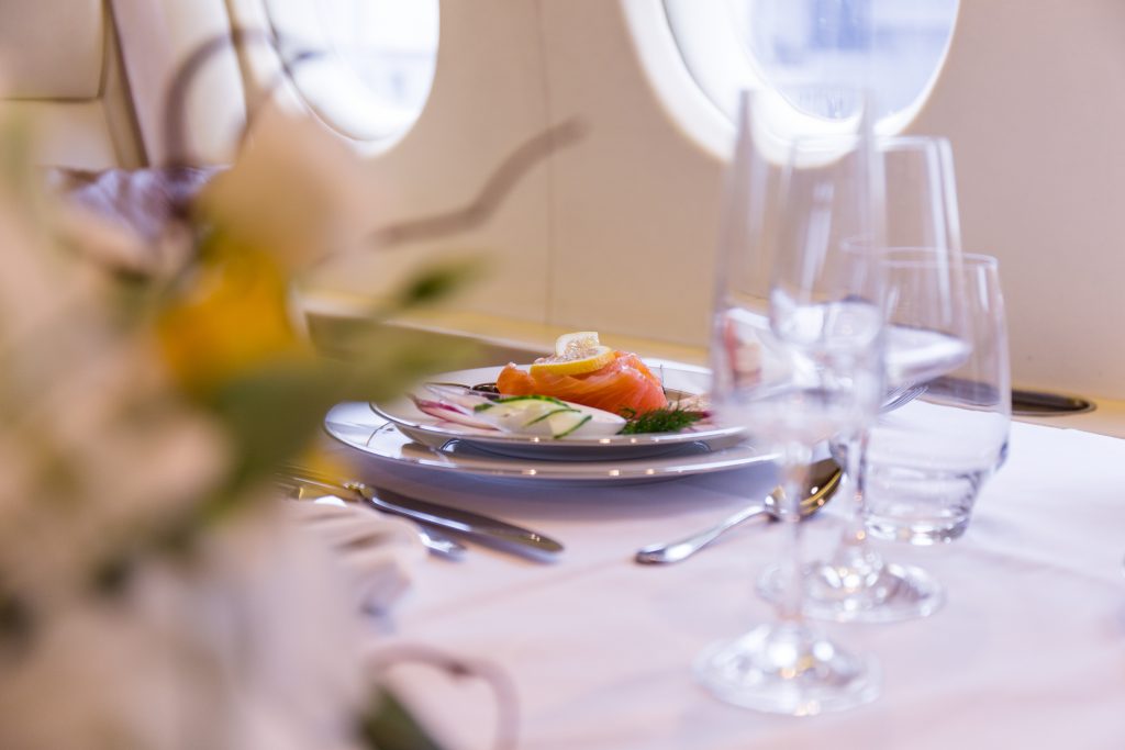 Fine dining on board a Private Jet
