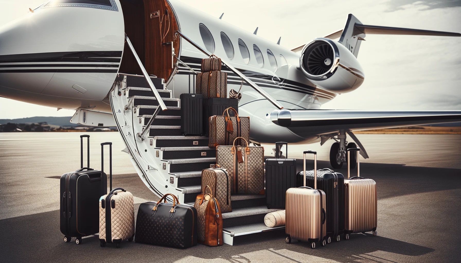 luggage on steps of private jet